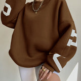 Women’s Oversized Sweatshirt – Cotton Blend – Long Sleeve – Graphic Sleeve Detail