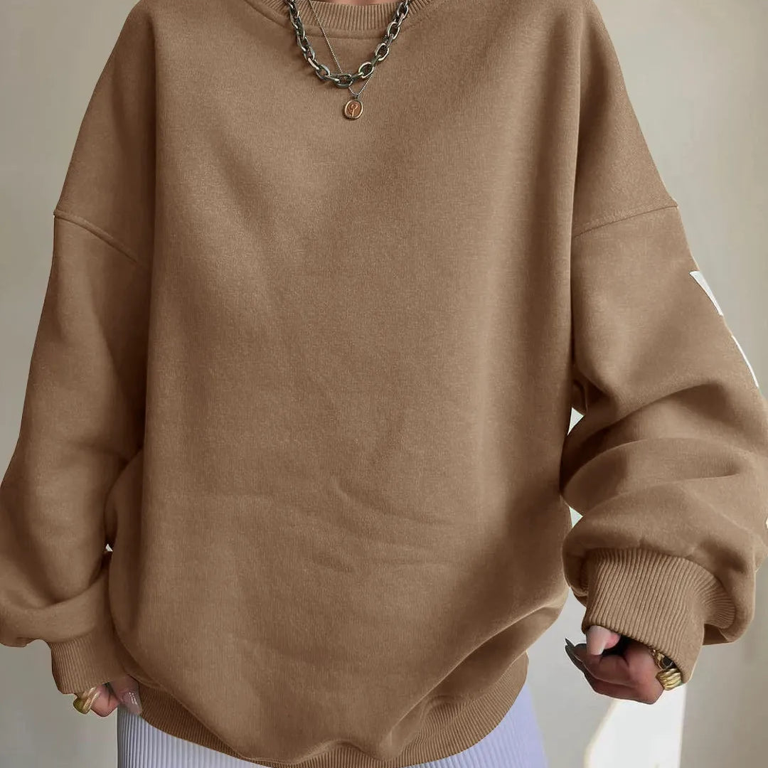 Women’s Oversized Sweatshirt – Cotton Blend – Long Sleeve – Graphic Sleeve Detail