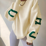 Women’s Oversized Sweatshirt – Cotton Blend – Long Sleeve – Graphic Sleeve Detail