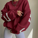 Women’s Oversized Sweatshirt – Cotton Blend – Long Sleeve – Graphic Sleeve Detail