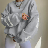 Women’s Oversized Sweatshirt – Cotton Blend – Long Sleeve – Graphic Sleeve Detail