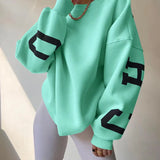 Women’s Oversized Sweatshirt – Cotton Blend – Long Sleeve – Graphic Sleeve Detail