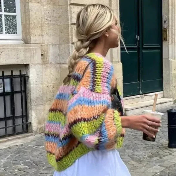 Women’s Cardigan – Chunky Knit – Oversized Fit – Open Front – Cropped Casual Layer