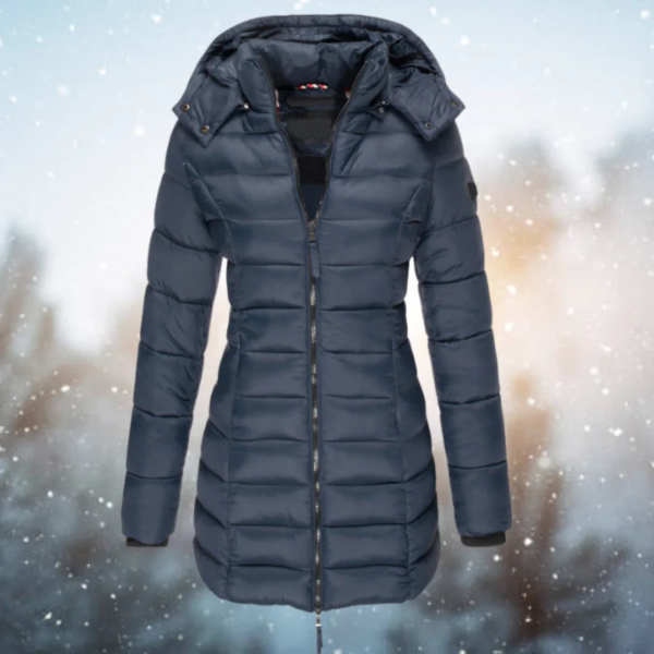 Women’s Puffer Jacket – Slim Fit – Long Length – Quilted Insulation – Detachable Hood