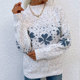 Women’s Sweater – Wool Knit – Relaxed Fit – High Neck – Floral Pattern – Long Sleeve