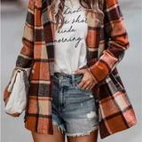 Women’s Cardigan Coat – Oversized Fit – Wool – Plaid Print – Mid Length – Open Front
