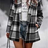 Women’s Cardigan Coat – Oversized Fit – Wool – Plaid Print – Mid Length – Open Front