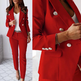 Women’s Suit Set – Tailored Double-Breasted Blazer – Slim Fit High Waist Trousers