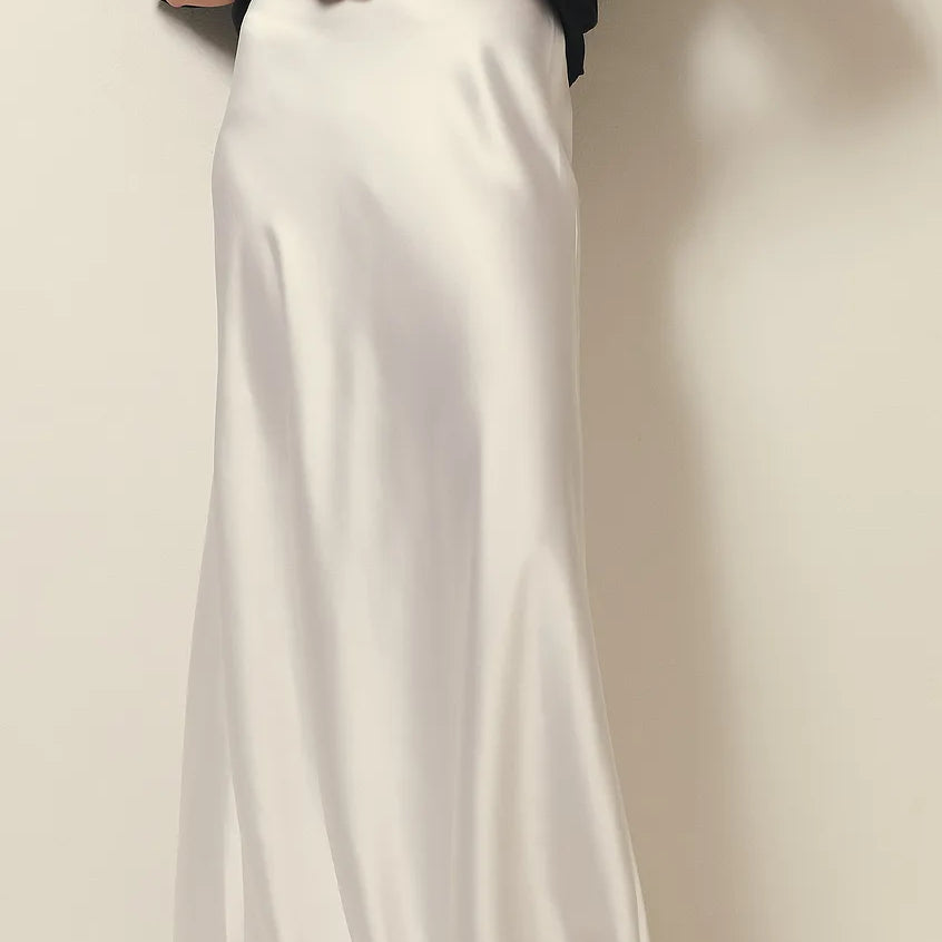 Women's Maxi Skirt - Sleek Satin - Flowing A-Line Silhouette - Elegant Formal Wear