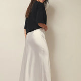 Women's Maxi Skirt - Sleek Satin - Flowing A-Line Silhouette - Elegant Formal Wear