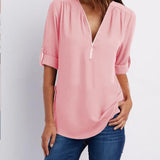 Half zip-front formal blouse for women