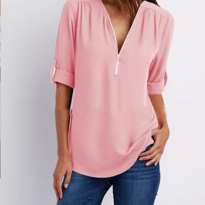 Half zip-front formal blouse for women
