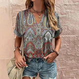 Women's Blouse - V-Neck - Short Sleeve Relaxed Fit - Lightweight Breathable Fabric