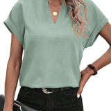 Women's Blouse - Loose Fit - V-Neck - Short Sleeve Lightweight Casual Wear