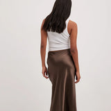 Women's Maxi Skirt - Sleek Satin - Flowing A-Line Silhouette - Elegant Formal Wear