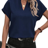 Women's Blouse - Loose Fit - V-Neck - Short Sleeve Lightweight Casual Wear