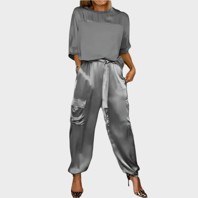 Taylor Pembroke | Satin Ensemble With Cargo Trousers