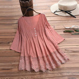 Women’s Boho Tunic Top – V-Neck – Bell Sleeves – Crochet Hem