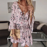 Women’s Romper – Floral Print – Flared Sleeves – Relaxed Fit – Boho Style