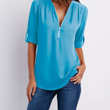Half zip-front formal blouse for women