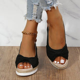 Women’s Wedge Sandals – Open Toe Slingback – Knot Detail – Braided Jute Platform