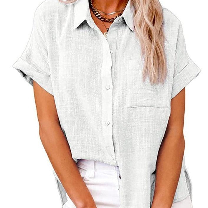Women's Casual Short-Sleeve Button-Up Blouse
