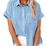 Women's Casual Short-Sleeve Button-Up Blouse