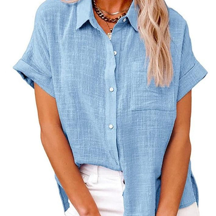 Women's Casual Short-Sleeve Button-Up Blouse