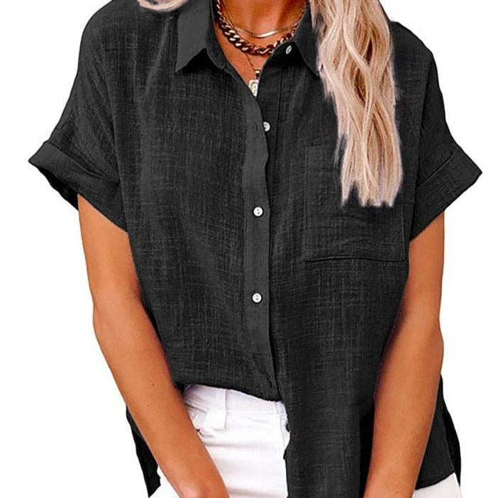 Women's Casual Short-Sleeve Button-Up Blouse