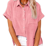 Women's Casual Short-Sleeve Button-Up Blouse