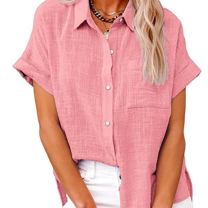 Women's Casual Short-Sleeve Button-Up Blouse