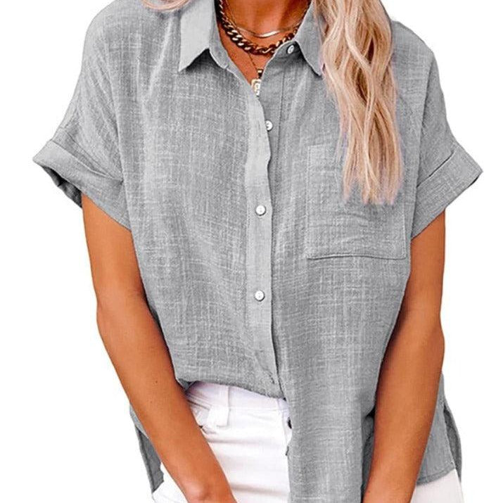 Women's Casual Short-Sleeve Button-Up Blouse