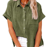 Women's Casual Short-Sleeve Button-Up Blouse