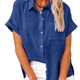 Women's Casual Short-Sleeve Button-Up Blouse