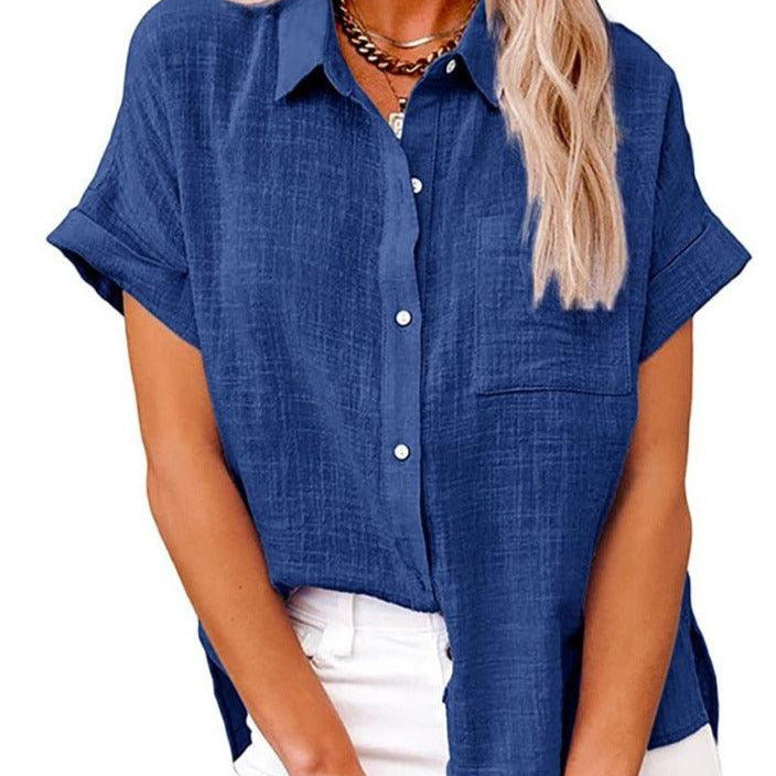 Women's Casual Short-Sleeve Button-Up Blouse
