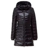 Lightweight long down jacket for women