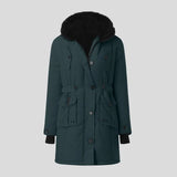 Stylish women's casual parka with black fur hood