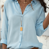 Women’s Chiffon Blouse – Relaxed Fit – Button-Up Front – 3/4 Sleeve – Pointed Collar