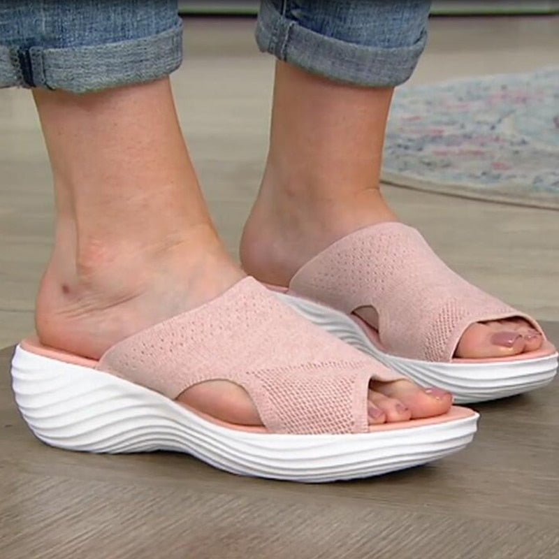 Women’s Slip-On Sandals – Soft Knit Upper – Cushioned Sole – Breathable Open Toe