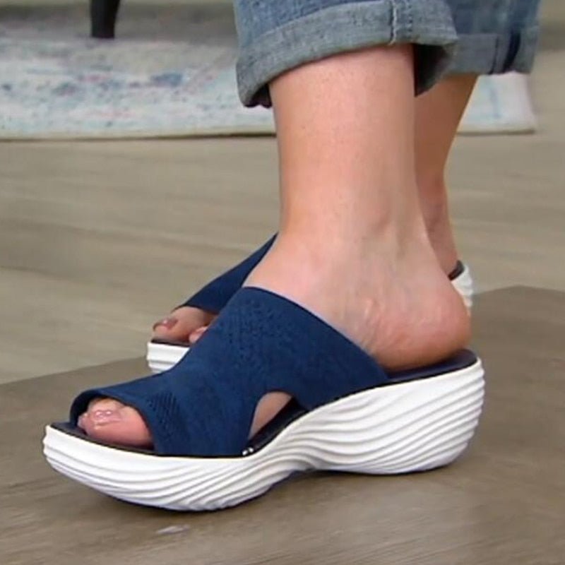 Women’s Slip-On Sandals – Soft Knit Upper – Cushioned Sole – Breathable Open Toe