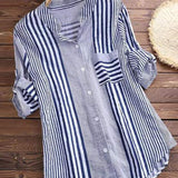 Women’s Blouse – Relaxed Fit – Striped Button Front – Long Sleeve – Breathable Blend