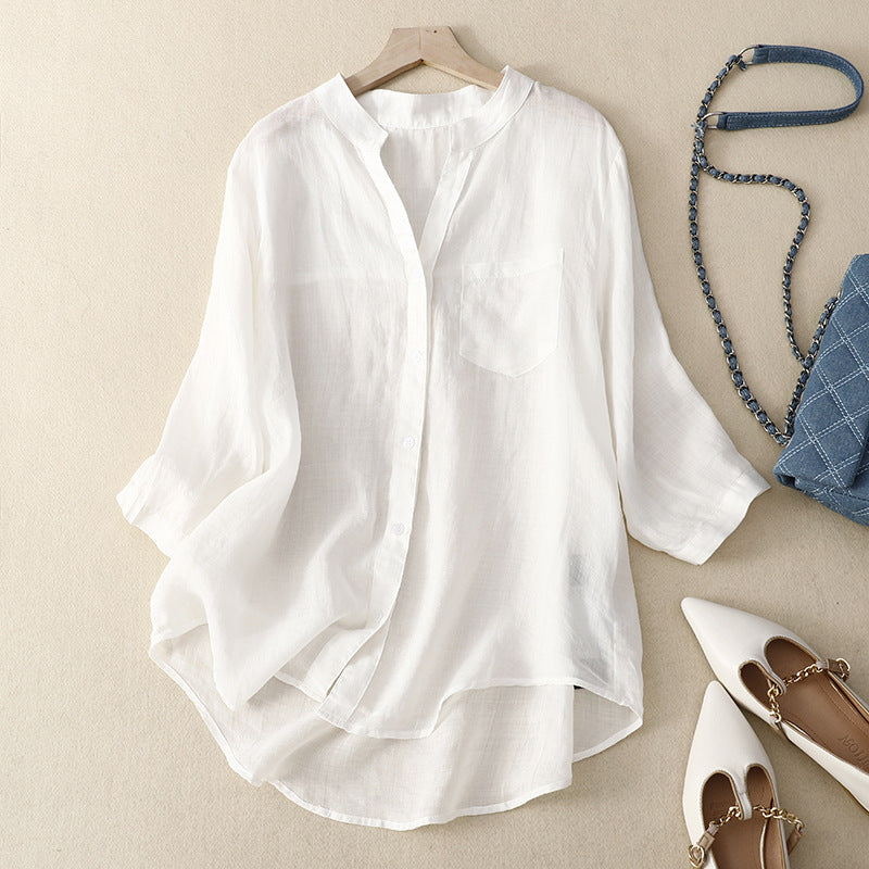 Women's casual button-down 3/4 sleeve cotton blouse