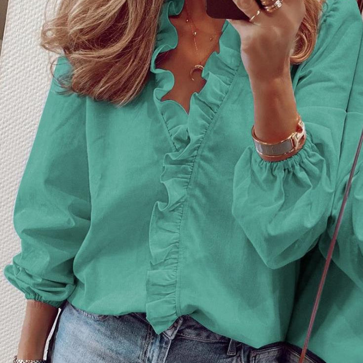 Talia | V-Neck Blouse with Charming Ruffles