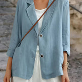 Women’s Blazer – Relaxed Fit – Natural Fibers – 3/4 Sleeve – Patch Pockets – Mid Length
