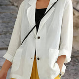 Women’s Blazer – Relaxed Fit – Natural Fibers – 3/4 Sleeve – Patch Pockets – Mid Length