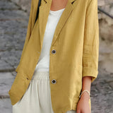 Women’s Blazer – Relaxed Fit – Natural Fibers – 3/4 Sleeve – Patch Pockets – Mid Length